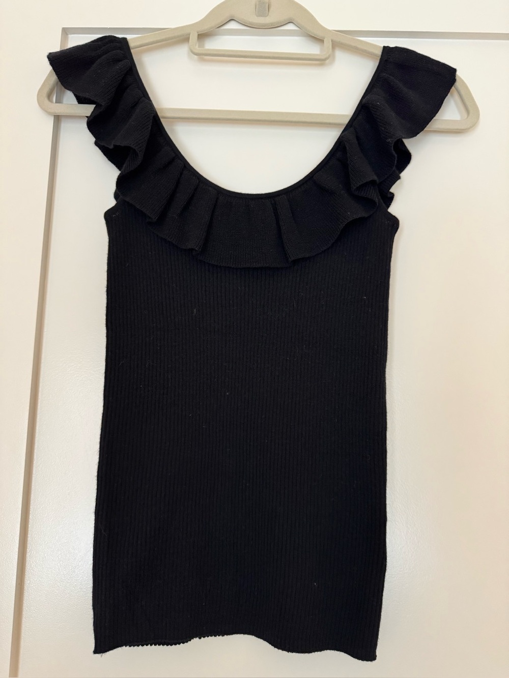Madewell Ruffled Scoop Neck Black Sweater Ribbed Tank Size XS